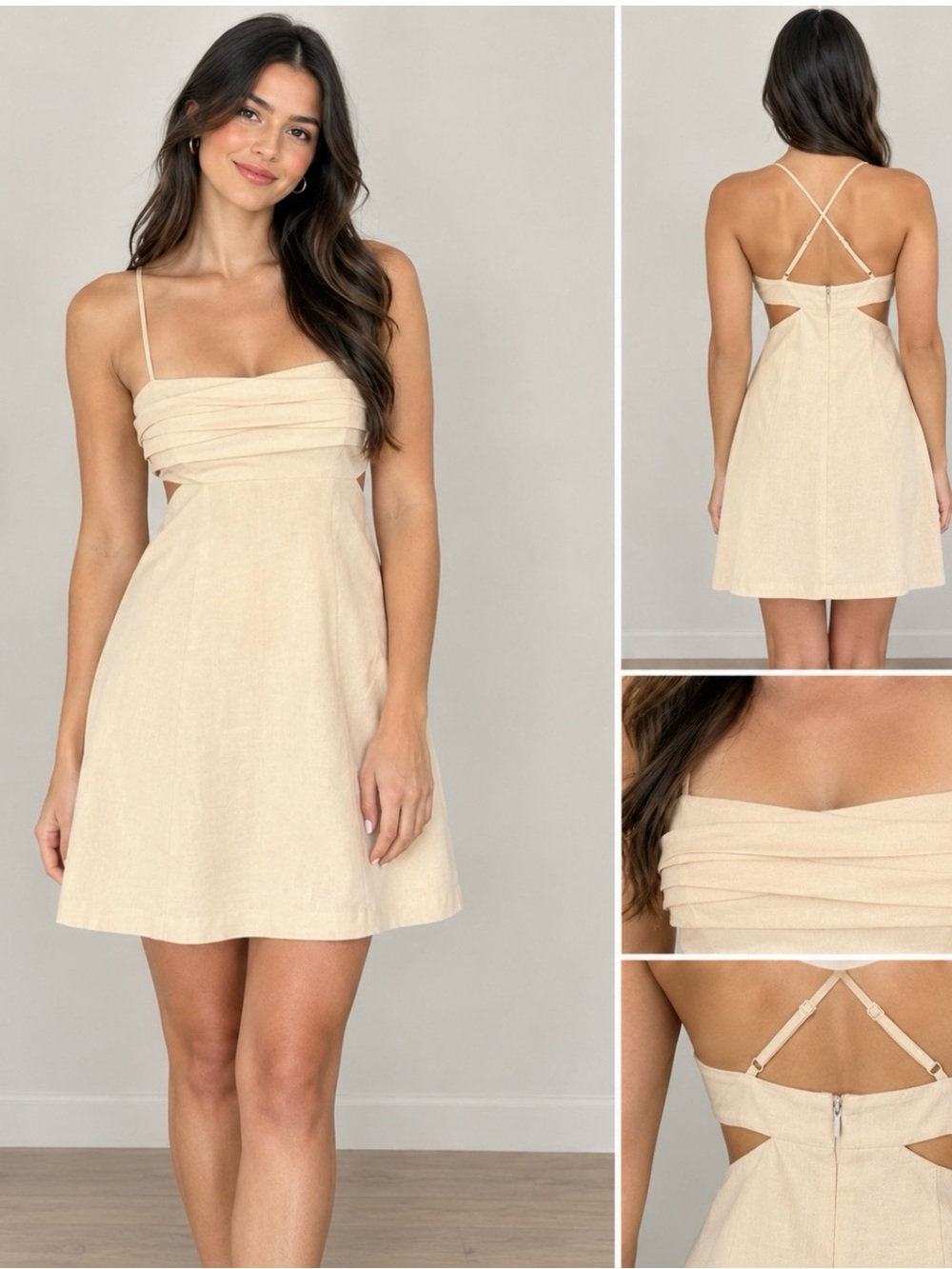 Zara Satin Mini Dress in Beige Size Large NWT